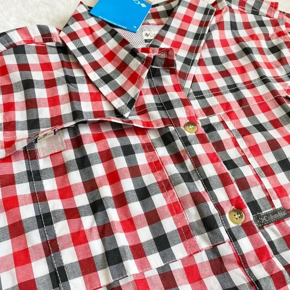 Columbia, Women's PFG Bonehead Short Sleeve Shirts, Red/Black Plaid, Size L / XL - Picture 3 of 12
